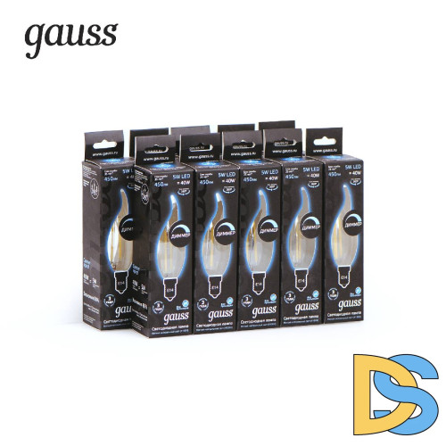Лампа светодиодная диммируемая Gauss филаментная E14 5W 4100К прозрачная 104801205-D