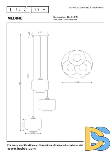 Подвесной светильник Lucide Medine 46413/13/61