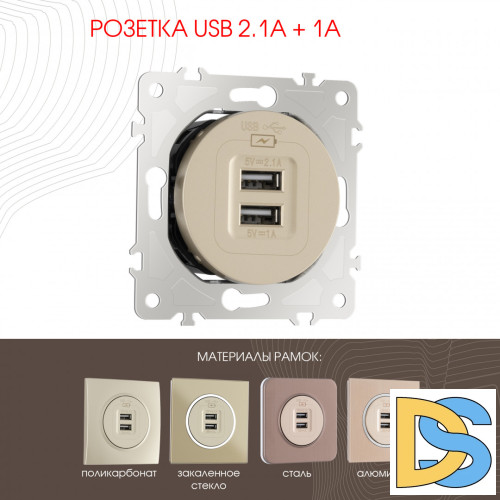 Розетка USB 2.1А+1А Arte Milano 202.46-1.shampan