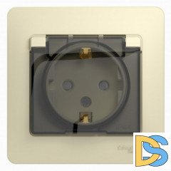Розетка 1-ая электрическая, с заземлением, крышкой IР44, влагозащищенная, Бежевый, серия Glossa, Schneider Electric