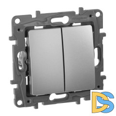 Выключатель двухклавишный Legrand Etika 10A 250V алюминий 672402