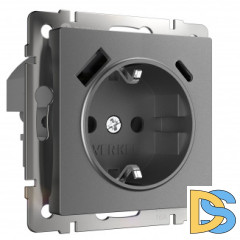 Розетка с заземлением, шторками и USB тип A+C (графит матовый) W1171764