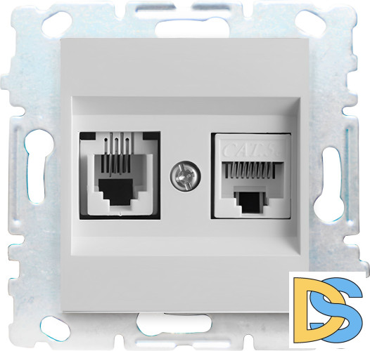 Розетка для сетевого кабеля LAN + Phone без рамки белая Vesta-Electric White