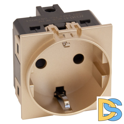 Розетка 220V с/з со шторками винтовой зажим 16A (шампань матовый) MEITON ACH4141