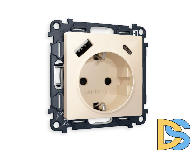 Комплект механизма розетки 2USB A+C 20W (быстрая зарядка) с/з Ambrella Volt Alfa MA310010