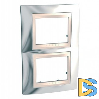 Рамка 2-ая (двойная) вертикальная, Серебро/Бежевый, серия Unica, Schneider Electric