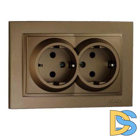Розетка с заземлением двойная Mono Electric Despina 16А 250В бронза 102-232304-120