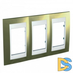 Рамка 3-ая (тройная), Золото/Белый (пластик), серия Unica, Schneider Electric