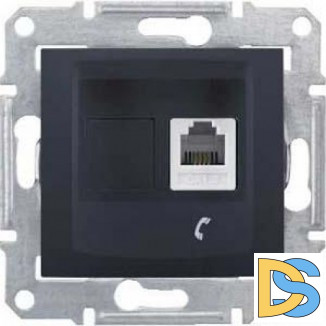 Розетка телефонная 1-ая 4 контакта, RJ-11, Графит, серия Sedna, Schneider Electric