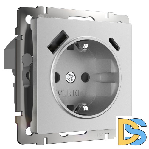Розетка с заземлением, шторками и USB тип A+C Werkel (серебряный матовый) W1171765