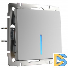 Выключатель одноклавишный проходной с подсветкой (серебряный) W1112106