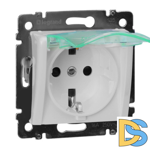 Розетка 2К+З Legrand Valena 16A 250V с/з со шторками крышкой винтовой зажим немецкий стандарт белый 774220