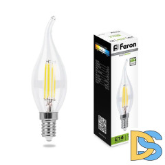 Лампа светодиодная филаментнаядиммируемая Feron E14 7W 4000K Свеча на ветру Прозрачная LB-167 25873