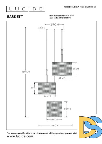 Подвесной светильник Lucide Baskett 45459/03/30