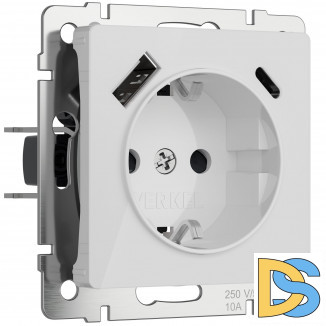 W1171741/ Розетка с заземлением, шторками и USB тип A+C (белый акрил) W1171741