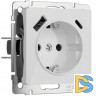 W1171741/ Розетка с заземлением, шторками и USB тип A+C (белый акрил) W1171741
