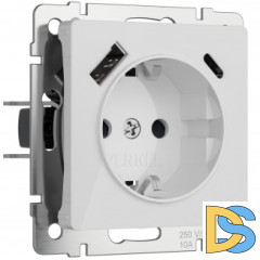 W1171741/ Розетка с заземлением, шторками и USB тип A+C (белый акрил) W1171741