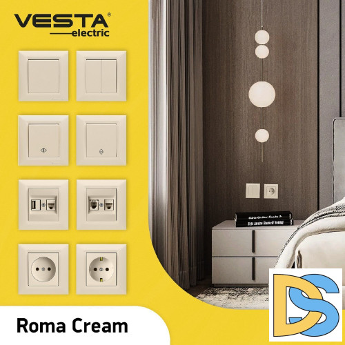 Розетка для сетевого кабеля LAN кремовая Vesta-Electric Roma Cream