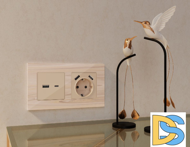 Комплект механизма розетки 2USB A+C 20W (быстрая зарядка) Ambrella Volt Alfa MA311010