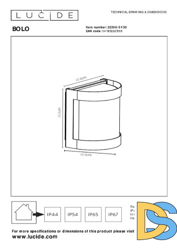 Уличный настенный светильник Lucide Bolo 22206/01/30