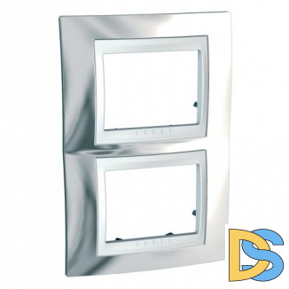 Рамка 2-ая (двойная) вертикальная, Серебро/Белый, серия Unica, Schneider Electric