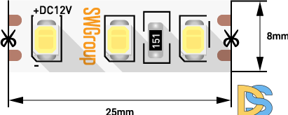 Светодиодная лента SWG SWG2120-12-9.6-W-66-M 12В 9,6Вт/м 6000-6500K 5м IP66 018955