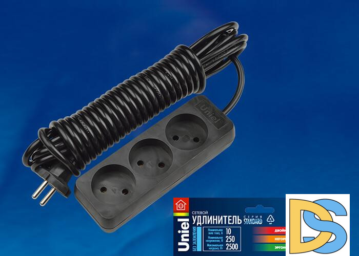 Удлинитель (UL-00003606) Uniel 3гн х 7м б/з Standard S-CD3-7 Black