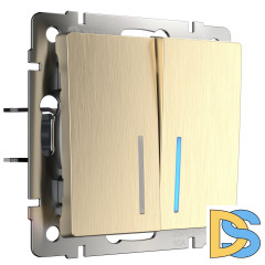 Выключатель двухклавишный Werkel проходной с подсветкой (шампань рифленый) W1122110