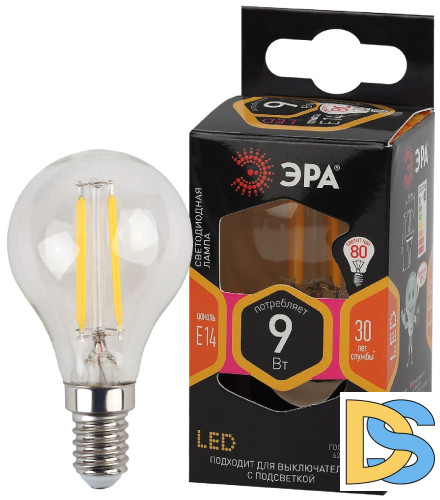 Лампа светодиодная Эра E14 9W 2700K F-LED P45-9w-827-E14 Б0047020