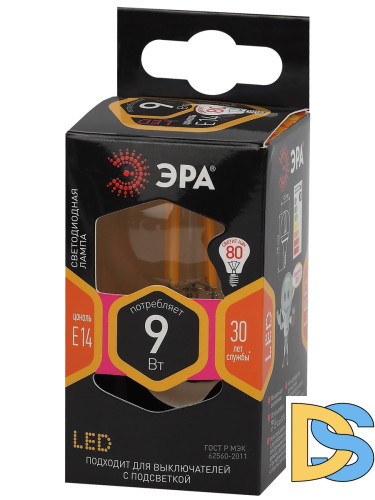 Лампа светодиодная Эра E14 9W 2700K F-LED P45-9w-827-E14 Б0047020
