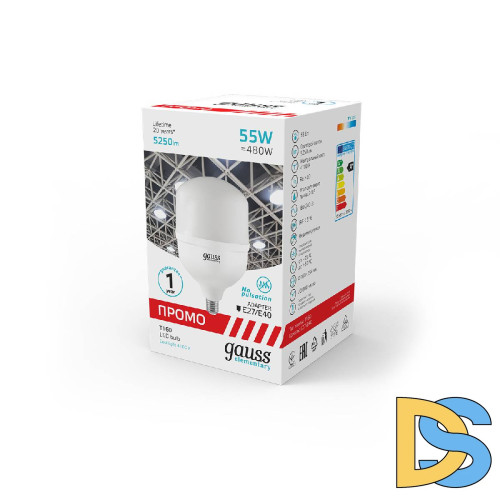 Лампа светодиодная Gauss E40 55W 6500K матовая 60436