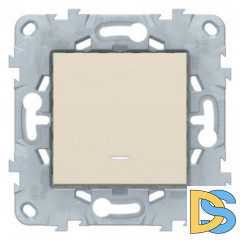 Выключатель 1-клавишный ,проходной с подсветкой (с двух мест), Бежевый, серия Unica New, Schneider Electric