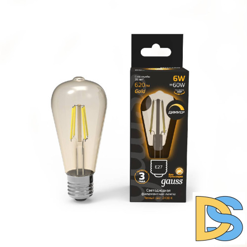 Светодиодная филаментная лампа Gauss Filament E27 6W 2400K 102802006-D