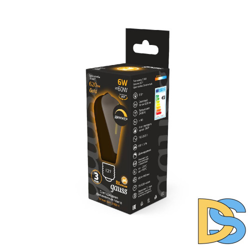Светодиодная филаментная лампа Gauss Filament E27 6W 2400K 102802006-D