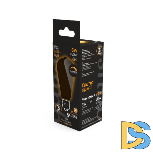 Светодиодная филаментная лампа Gauss Filament E27 6W 2400K 102802006-D