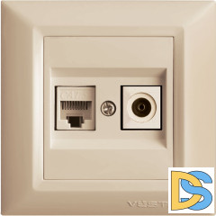 Розетка для сетевого кабеля LAN + TV кремовая Vesta-Electric Roma Cream