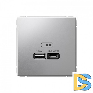 USB Розетка Schneider Electric Art Gallery A + тип-C 45Вт высокоскор.заряд. QC, PD, механизм, АЛЮМИНИЙ, GAL000329