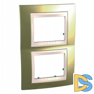 Рамка 2-ая (двойная) вертикальная, Золото/Бежевый (пластик), серия Unica, Schneider Electric