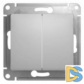 Выключатель 2-клавишный проходной (с двух мест), Алюминий, серия Glossa, Schneider Electric