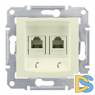 Розетка телефонная 2-ая 4 контакта, RJ-11, Бежевый, серия Sedna, Schneider Electric