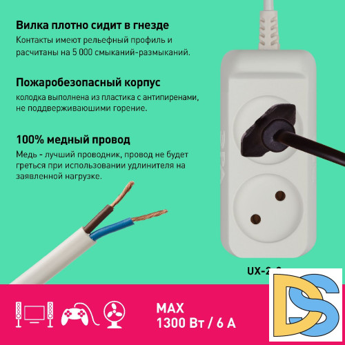 Удлинитель электрический Эра UX-2-3m Б0038558