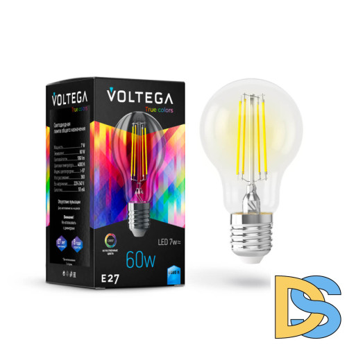 Лампа светодиодная Voltega E27 7W 4000K груша прозрачная VG10-A60E27cold7W-F 7141