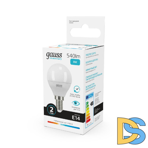 Лампа светодиодная Gauss E14 8W 4100K шар матовый 53128