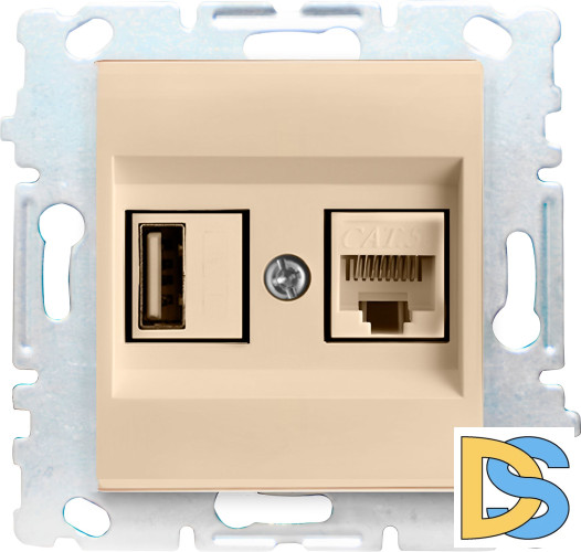 Розетка для USB + сетевого кабеля LAN без рамки кремовая Vesta-Electric Cream