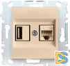 Розетка для USB + сетевого кабеля LAN без рамки кремовая Vesta-Electric Cream