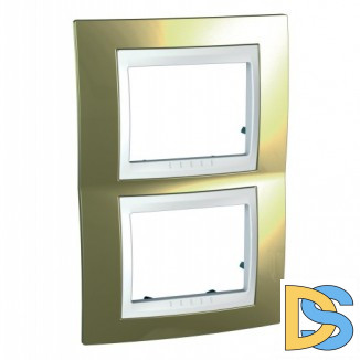 Рамка 2-ая (двойная) вертикальная, Золото/Белый (пластик), серия Unica, Schneider Electric