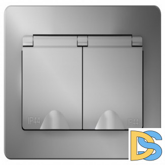 Розетка 1-ая электрическая, с заземлением, крышкой IР44, влагозащищенная, Алюминий, сери