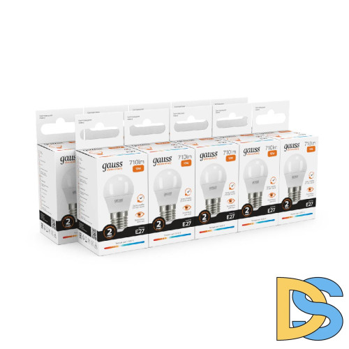 Лампа светодиодная Gauss E27 10W 3000K шар матовый 53210