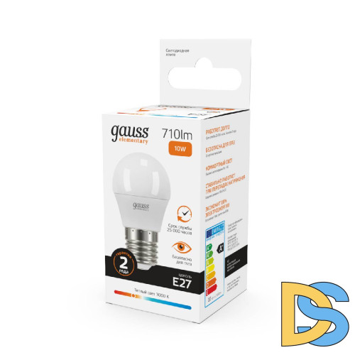 Лампа светодиодная Gauss E27 10W 3000K шар матовый 53210