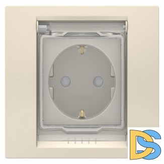 Розетка 1-ая электрическая, с заземлением, крышкой IР44, влагозащищенная, Бежевый, серия Unica New, Schneider Electric